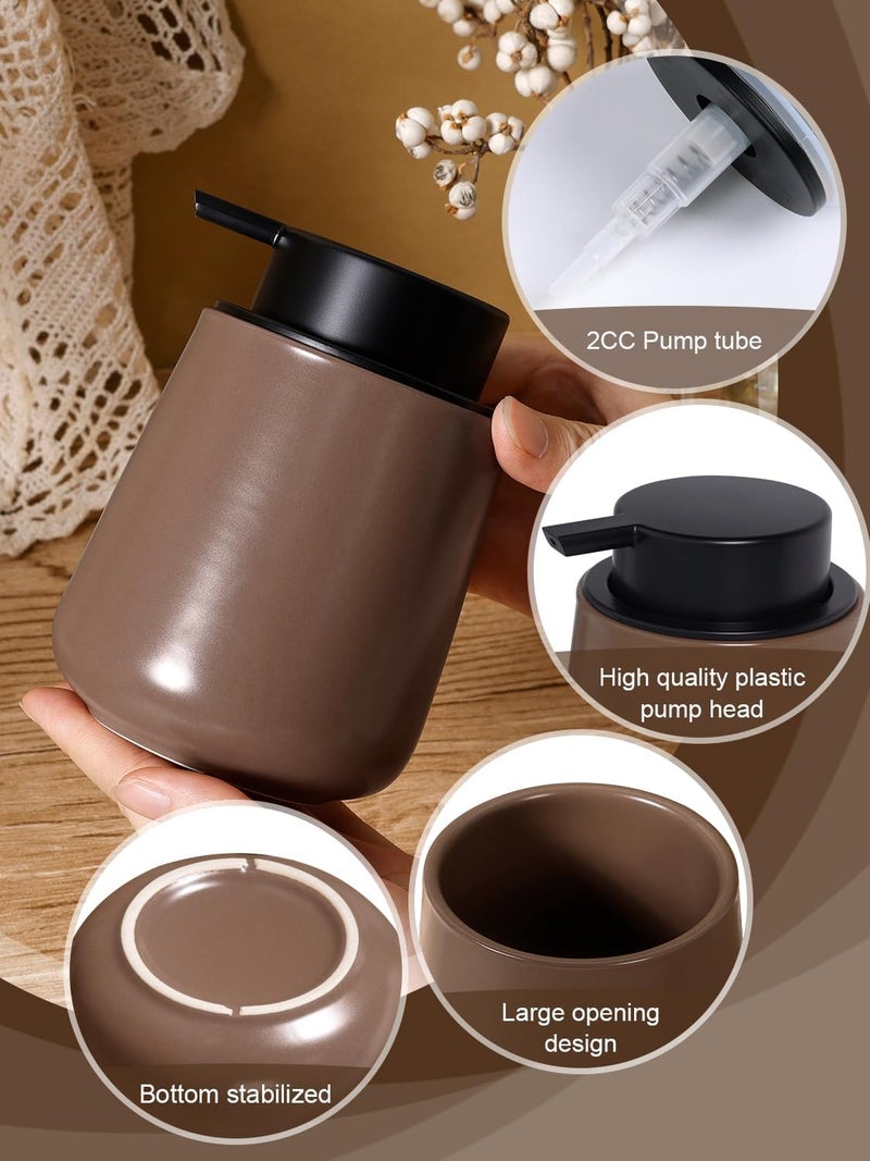 INGOFIN Ceramic Lotion Dispenser - 12 oz Hand Soap Dispenser Bathroom, Modern Liquid Dispenser with Pump, Refillable Dish Soap Bottle for Kitchen, Matte Brown - Image 5